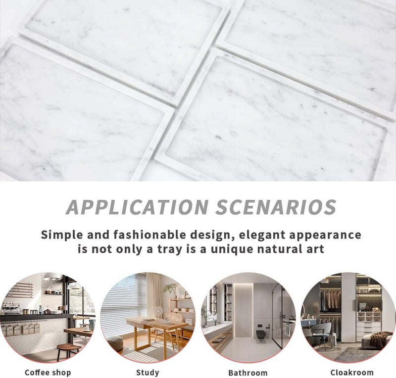 Future stone 100% Natural Marble Serving Tray Luxury Marble Storage Tray for Home Decor Stone Tray for Bathroom/Kitchen/Vanity/Dresser,Plate Holder for Tissues, Candles, Towel - Image 2